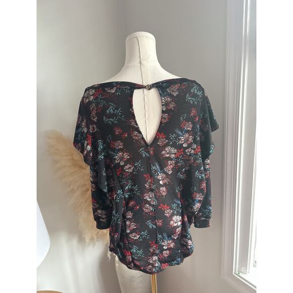 Free People Dock Street Black Floral Ruffle Blouse Womens Small - Picture 6 of 8